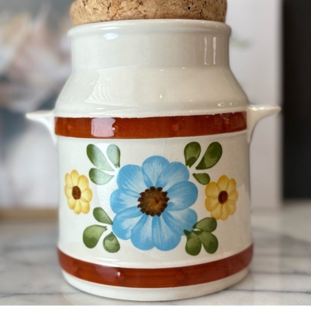 VINTAGE FTD Floral Ceramic Jar with Cork Lid